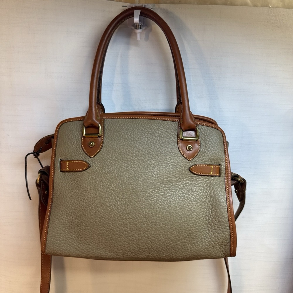 Vintage DOONEY AND BOURKE Khaki Brown Leather Buckle 2 Way Satchel Crossbody Bag - Picture 6 of 16